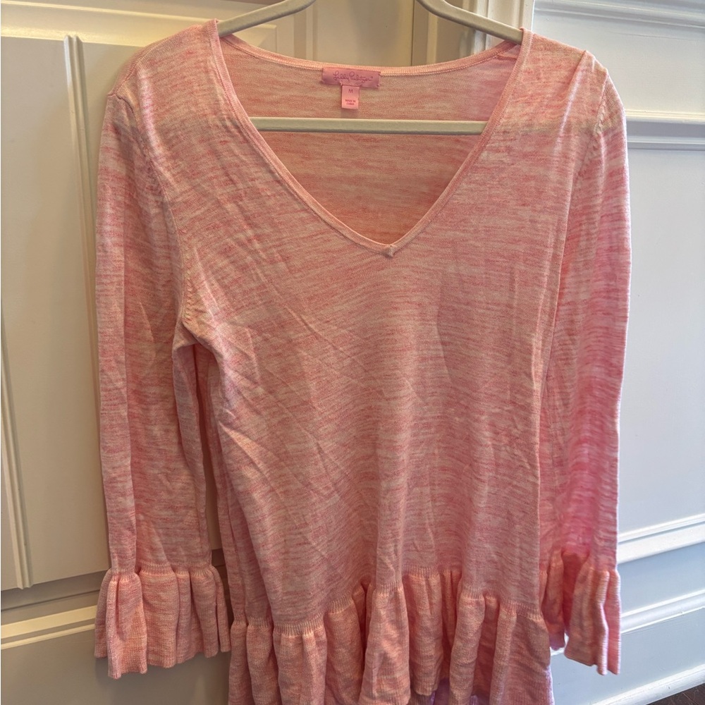 Lilly Pulitzer Adela Ruffle Sweater top LIGHT pink - size M